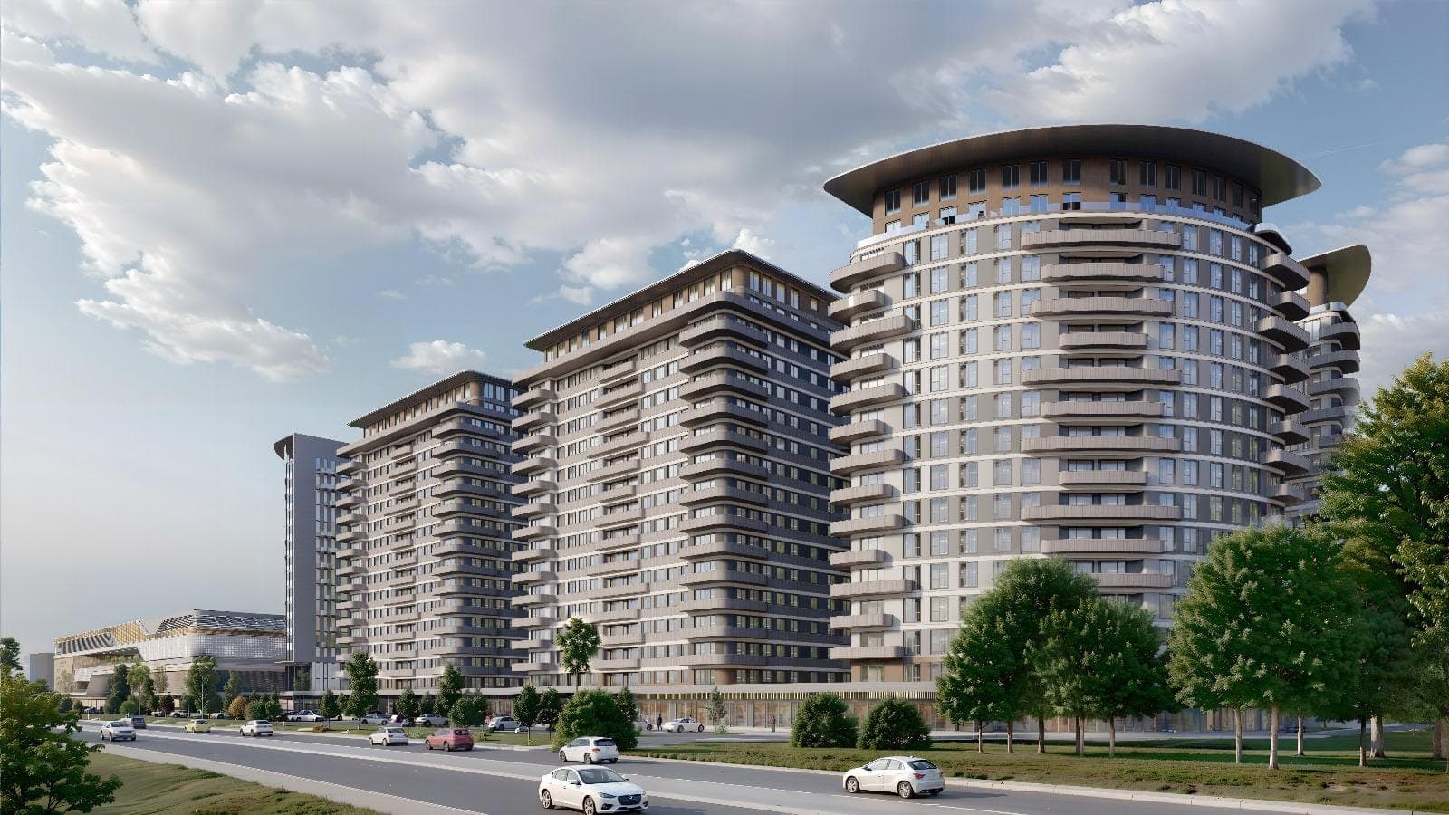 V Mall Ağrı konut blokları, cadde kotundan render görseli